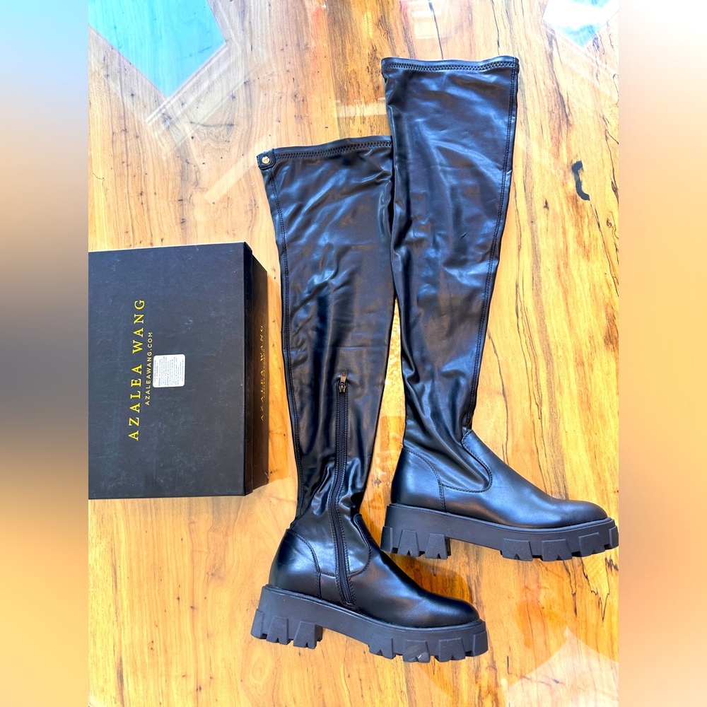 AZALEA WANG Black Over-the-Knee Chunky Boots